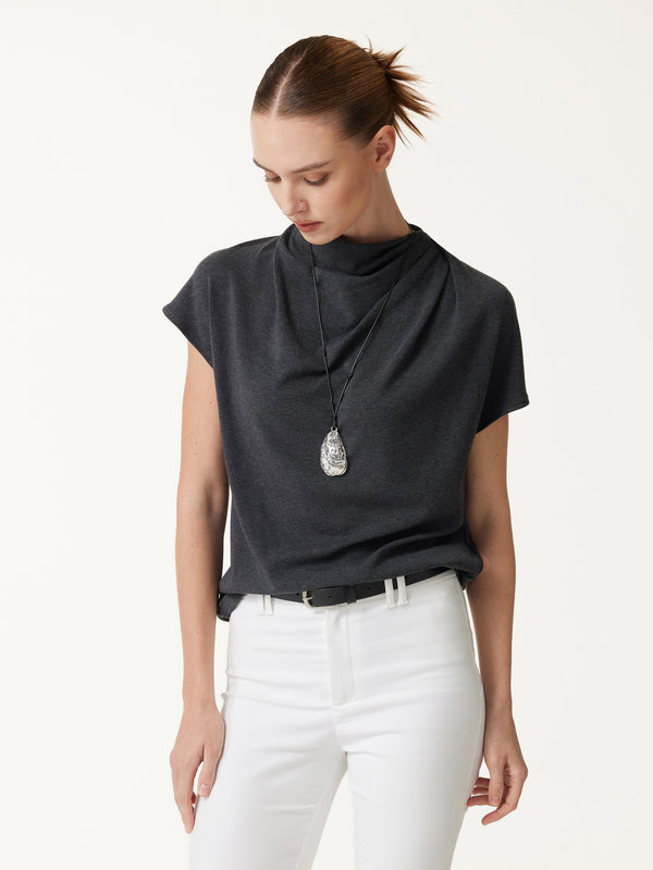 OGLmove Eco-Mousse® Draped Mock Neck Cap Sleeve Top Heather Night Charcoal XXS
