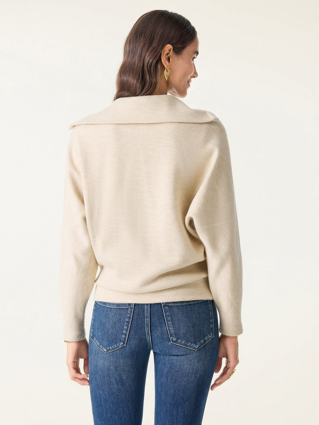 2Pcs Set Petite Double Waistband Straight Pants & V-Neck Batwing Sleeve Pullover