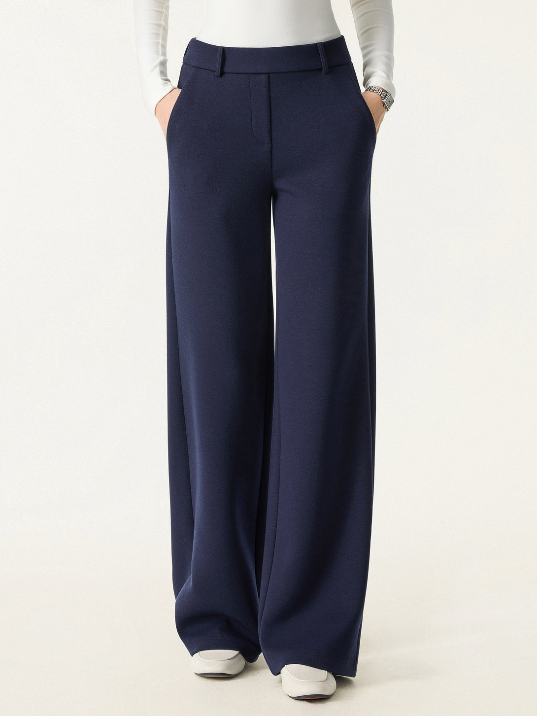 Stretchy Mid Rise Straight Leg Pull-on Pants with Pockets Regular Universe Navy