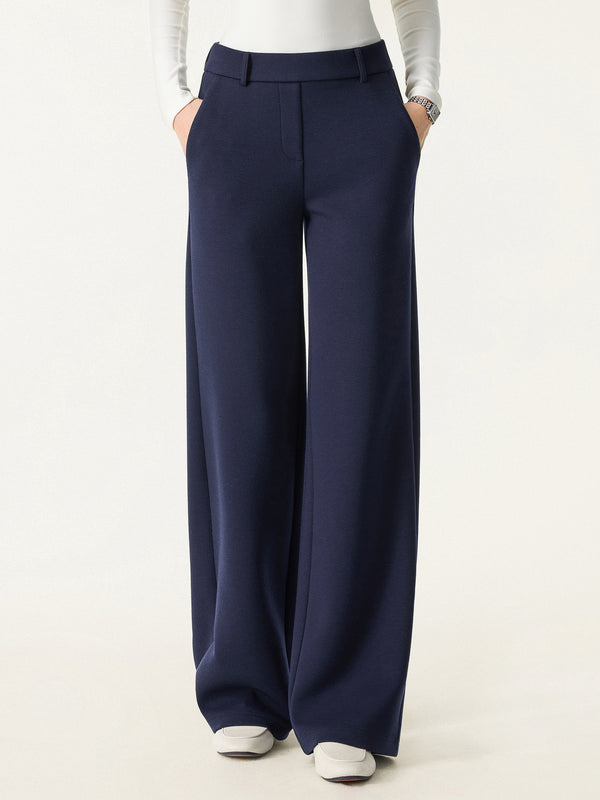 Stretchy Mid Rise Straight Leg Pull-on Pants with Pockets Regular Universe Navy