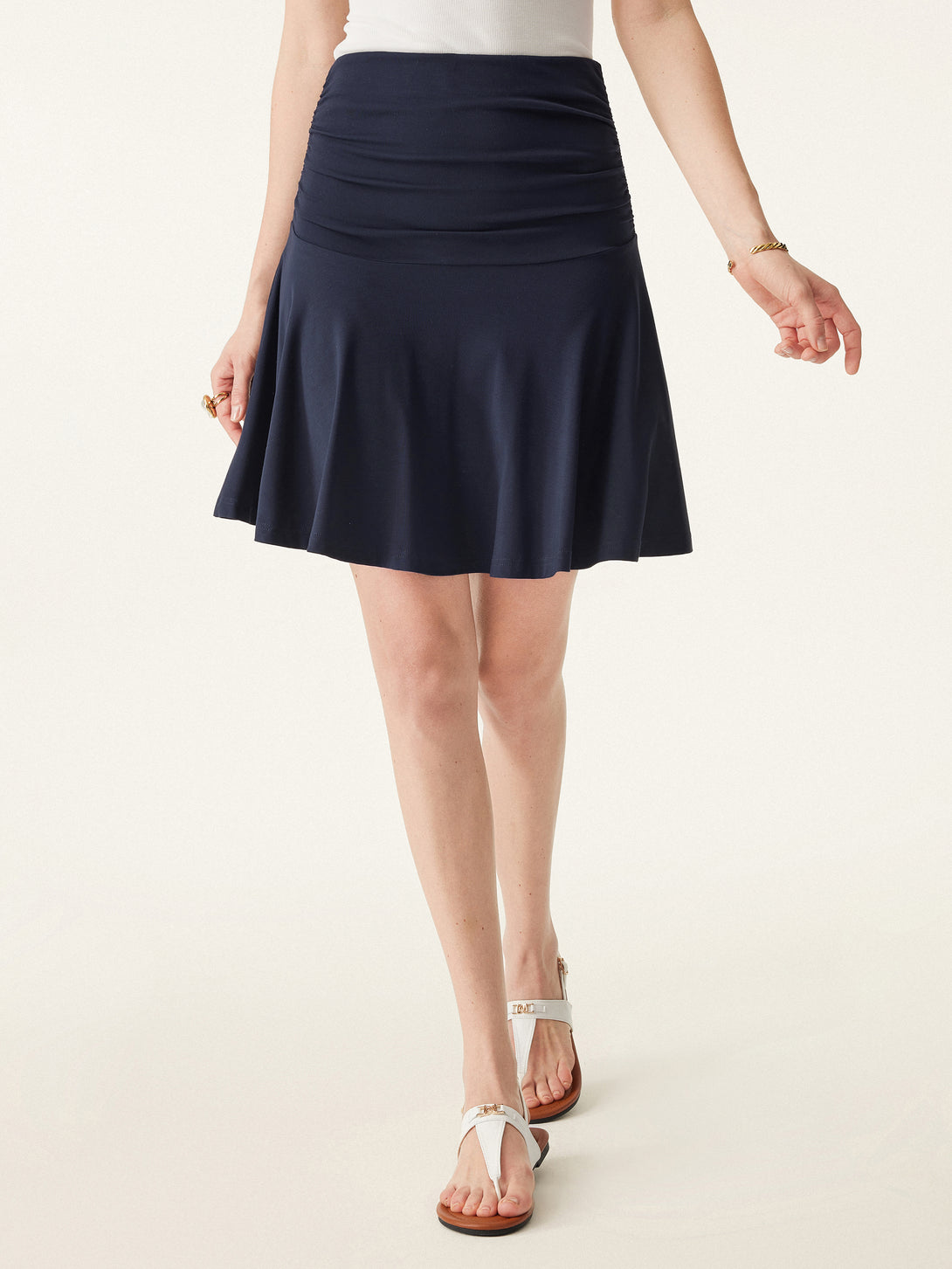 Ruched Mini Circle Skirt with Lined Shorts