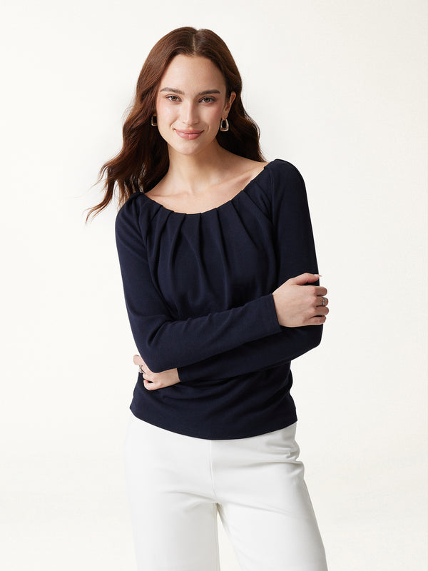 OGLmove LiteWarm Boatneck Long Sleeve Tucked Banded Hem Top