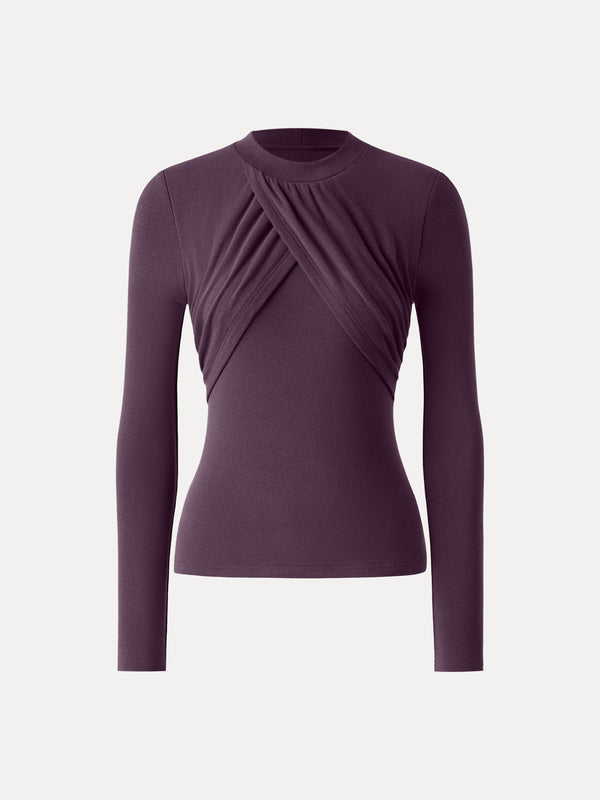 ProWarm Crewneck Ruched Long Sleeve Top Deep Fig XS