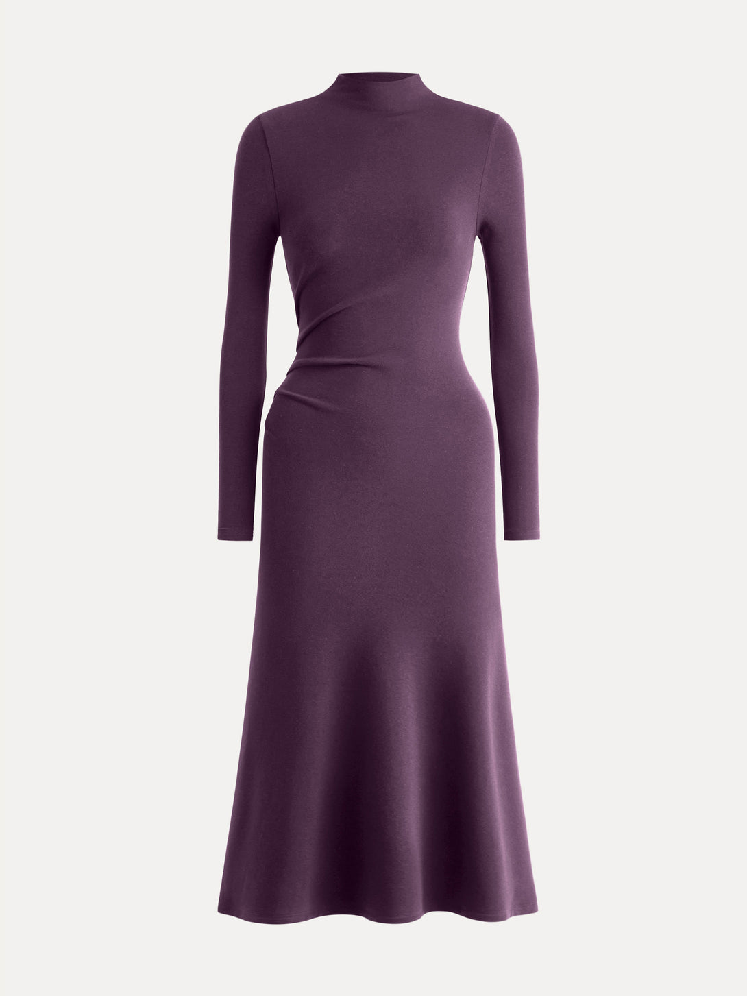ProWarm Long Sleeves Mockneck Tucks Midi Dress Petite Deep Fig
