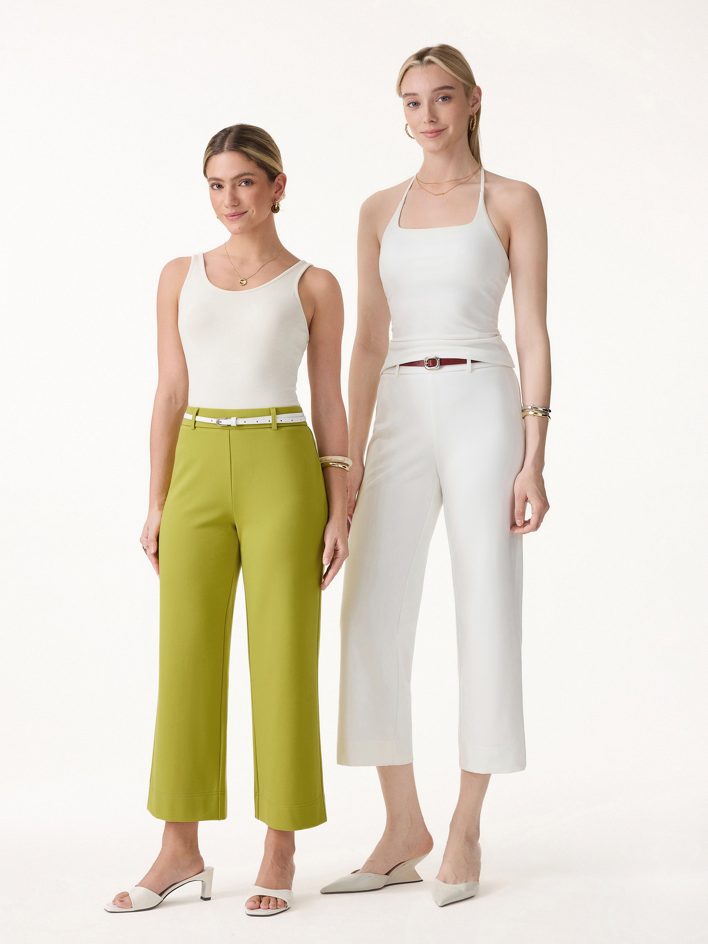 OGL Not-See-Thru Mid Rise Cropped Wide Leg Pants with Pockets