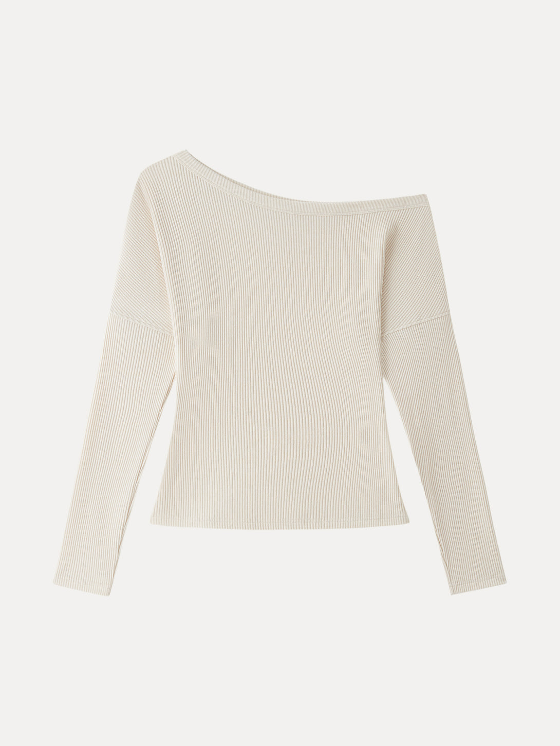 Ribbed Asymmetrical Neckline Long Sleeve Top