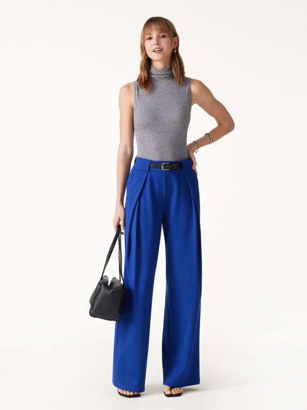 OGLmove Ponte Mid-Rise Wide-Leg Tuck Pants with Pockets Regular Ultramarine Blue