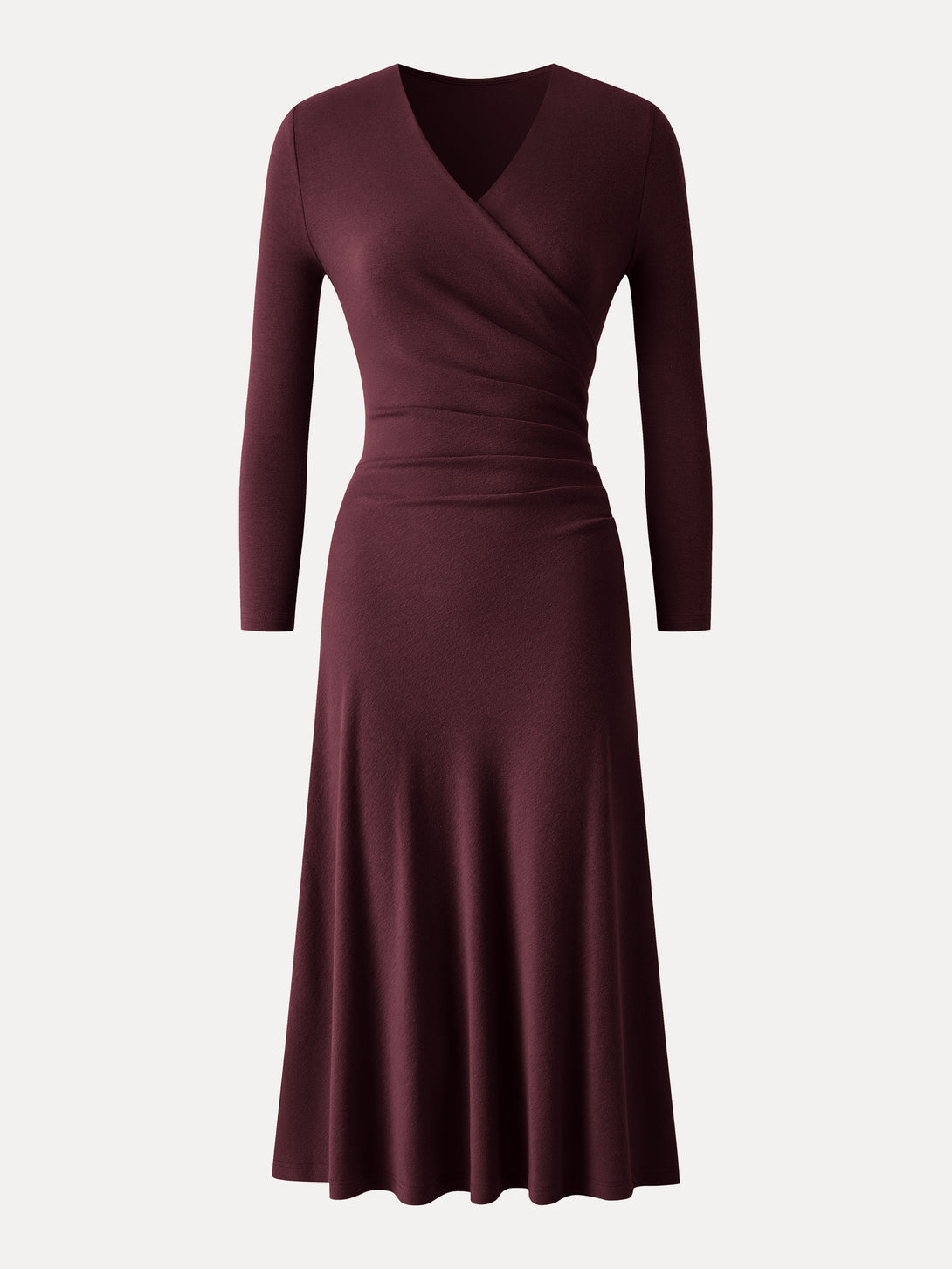 Slimming Surplice 3/4 Sleeve Midi Dress Ruby XS