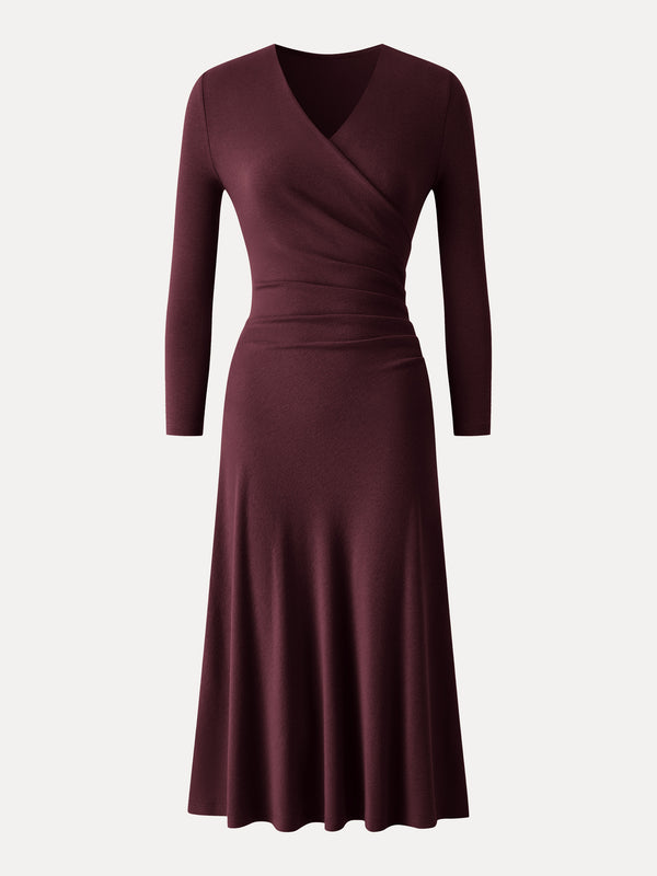 Slimming Surplice 3/4 Sleeve Midi Dress