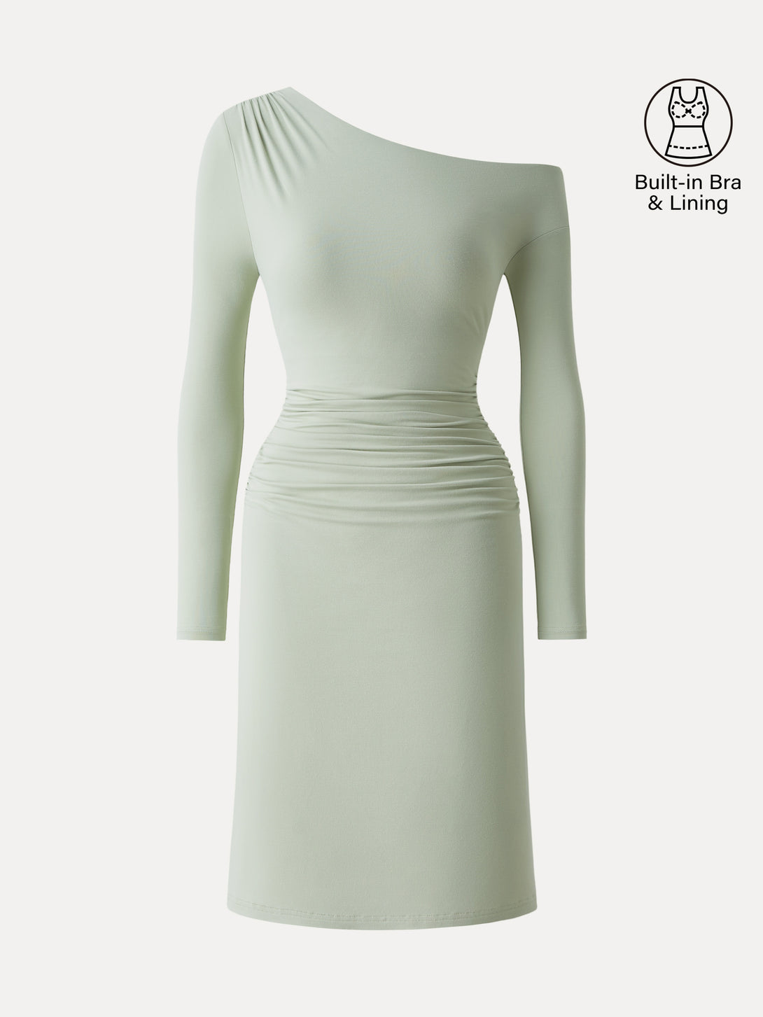OGL SkinKiss Asymmetrical Neck Ruched Knee Bra Dress – OGLmove