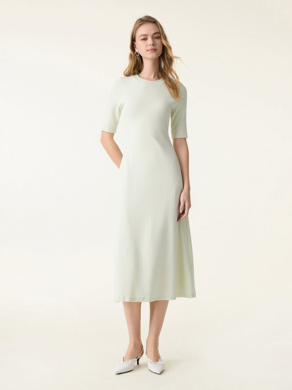 Cotton Lyocell Crewneck Midi Brami Dress with Pockets
