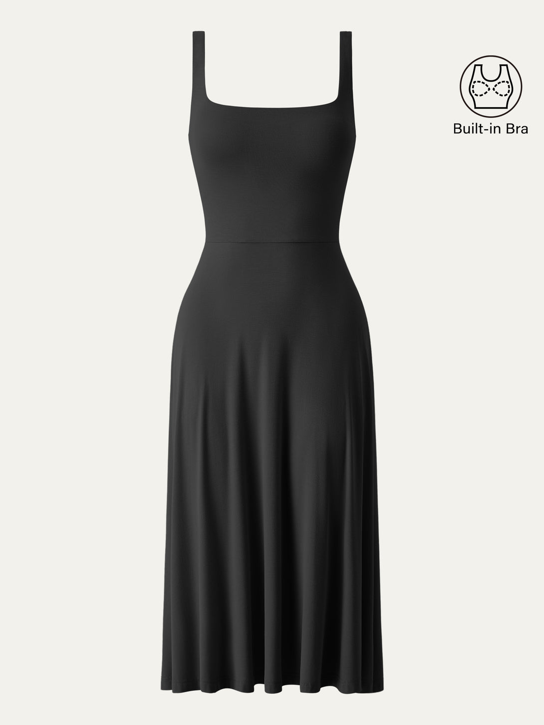 Square Neck Flowy New Airy Brami Midi Dress Black XS