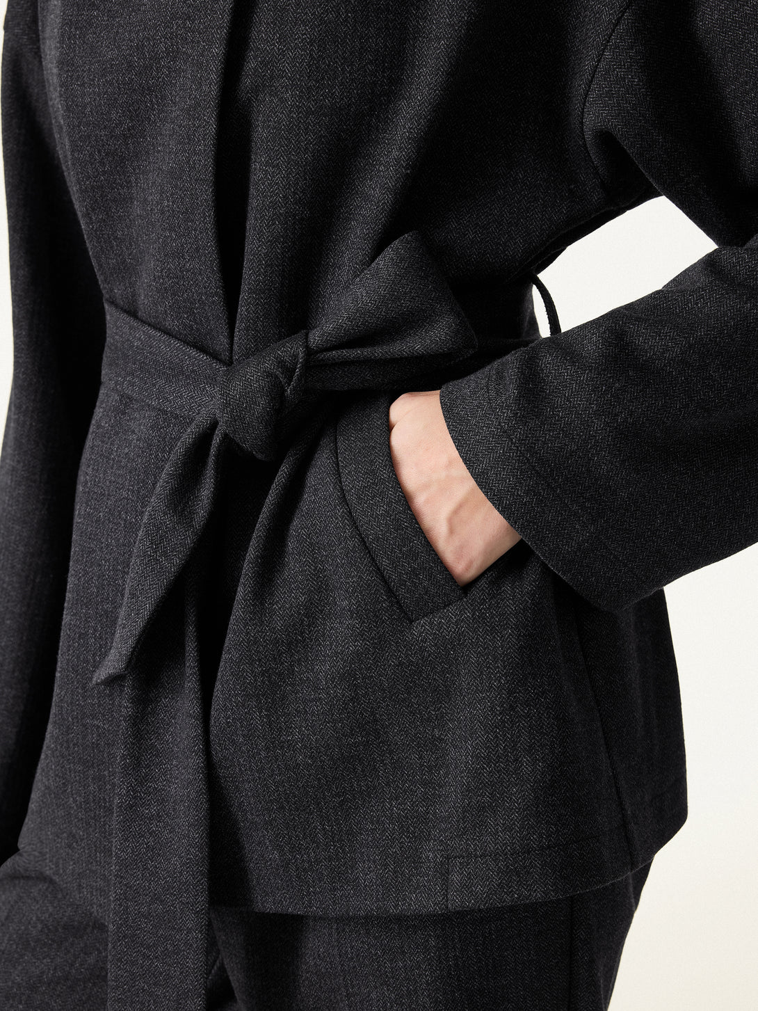 2Pcs Set Regular Tapered Trousers with Pockets & Retro Belted Jacket