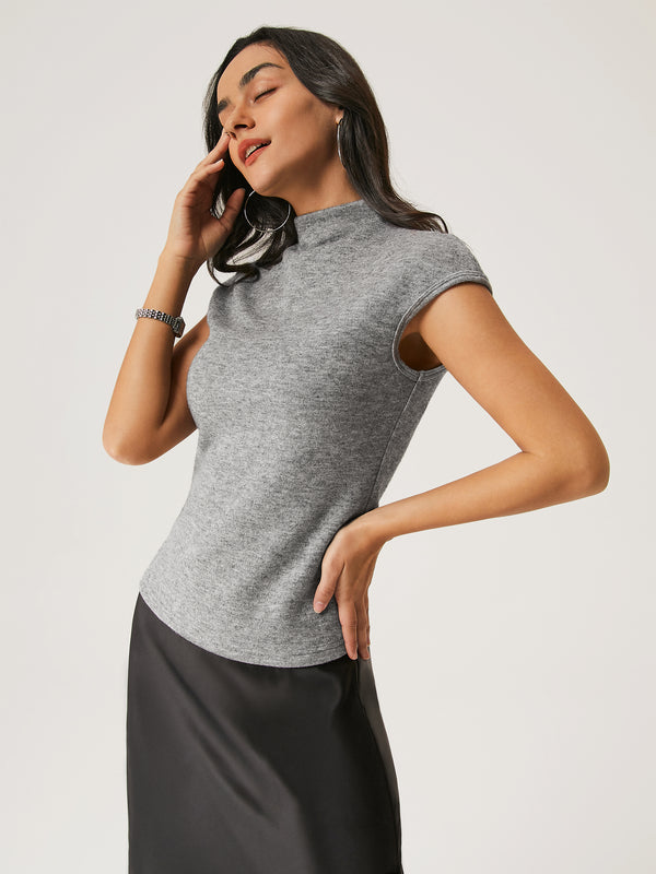 Cashsoft Mockneck Cap Sleeve Tank