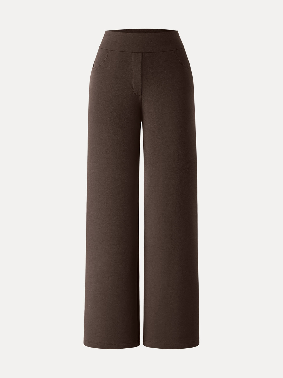 Mid Rise Wide Waistband Wide Leg Pull-on Pants with Pockets Regular Espresso