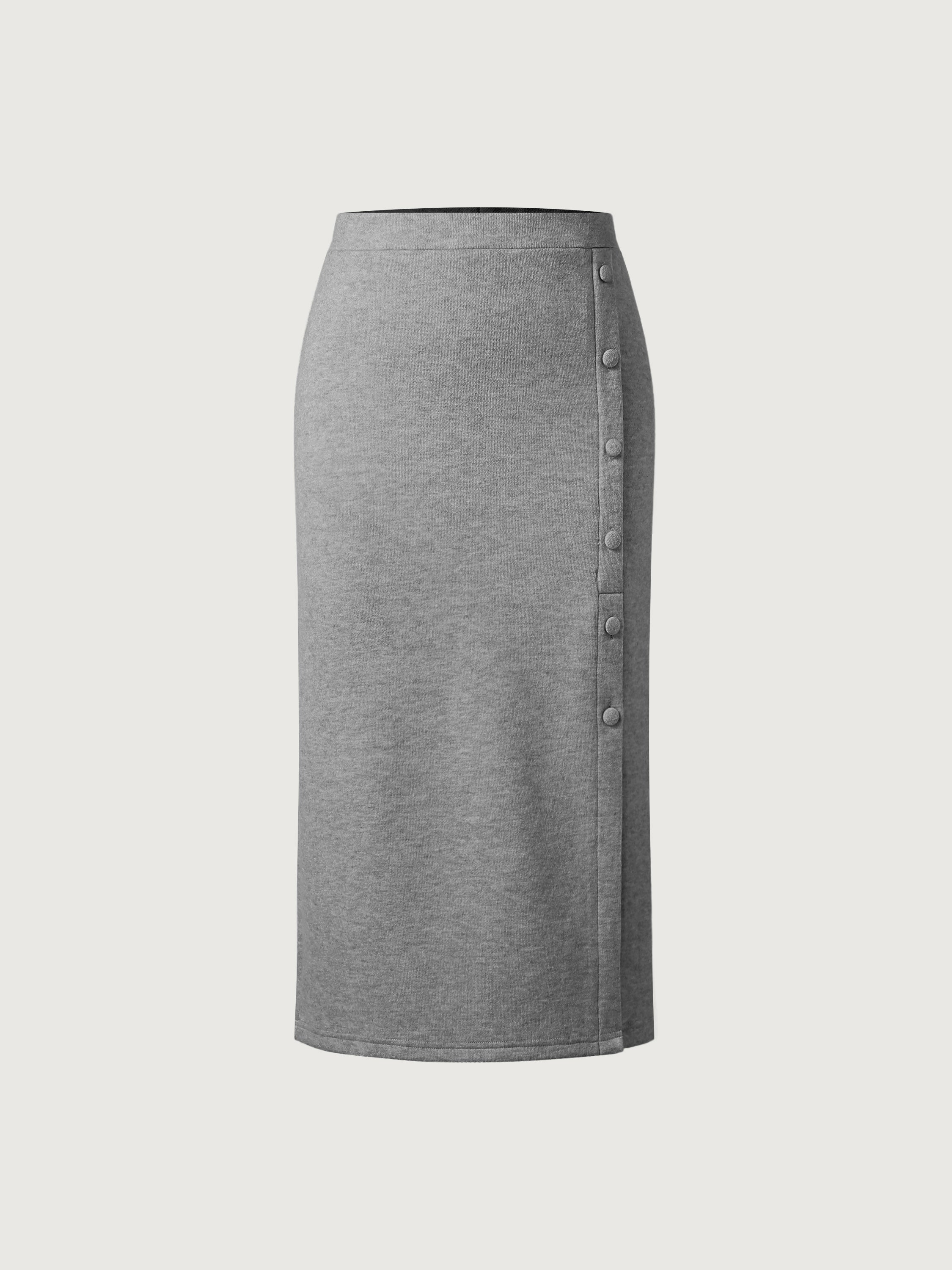 CashSoft Button Placket Midi Skirt - Heather Charcoal