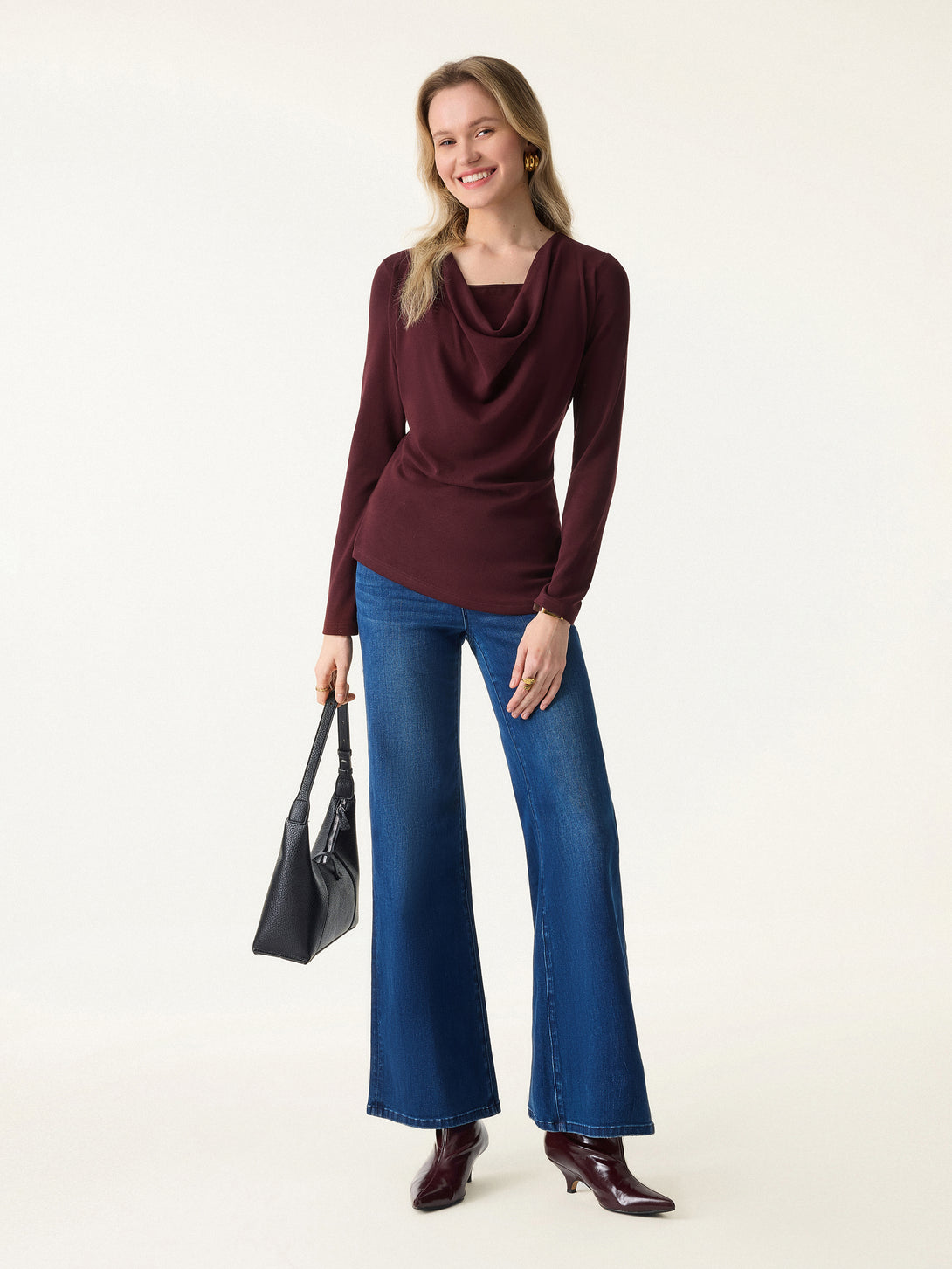 Cowl Neck Built-in Coverage Long Sleeve Brami