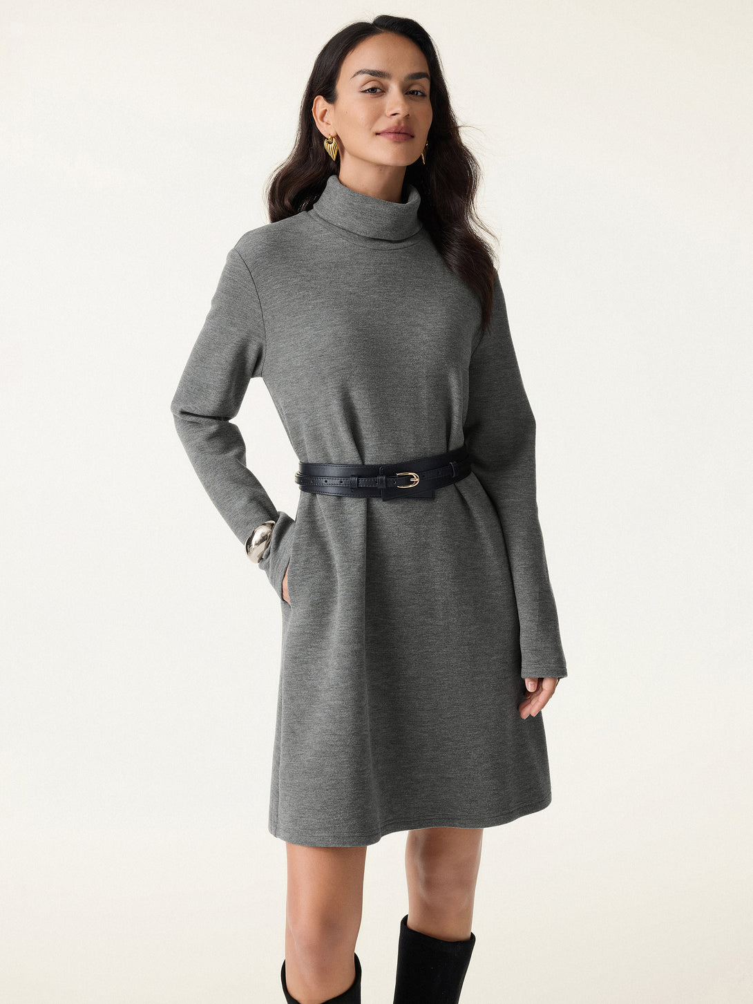 Cozy Warm Turtleneck Brushed Inside Mini Dress