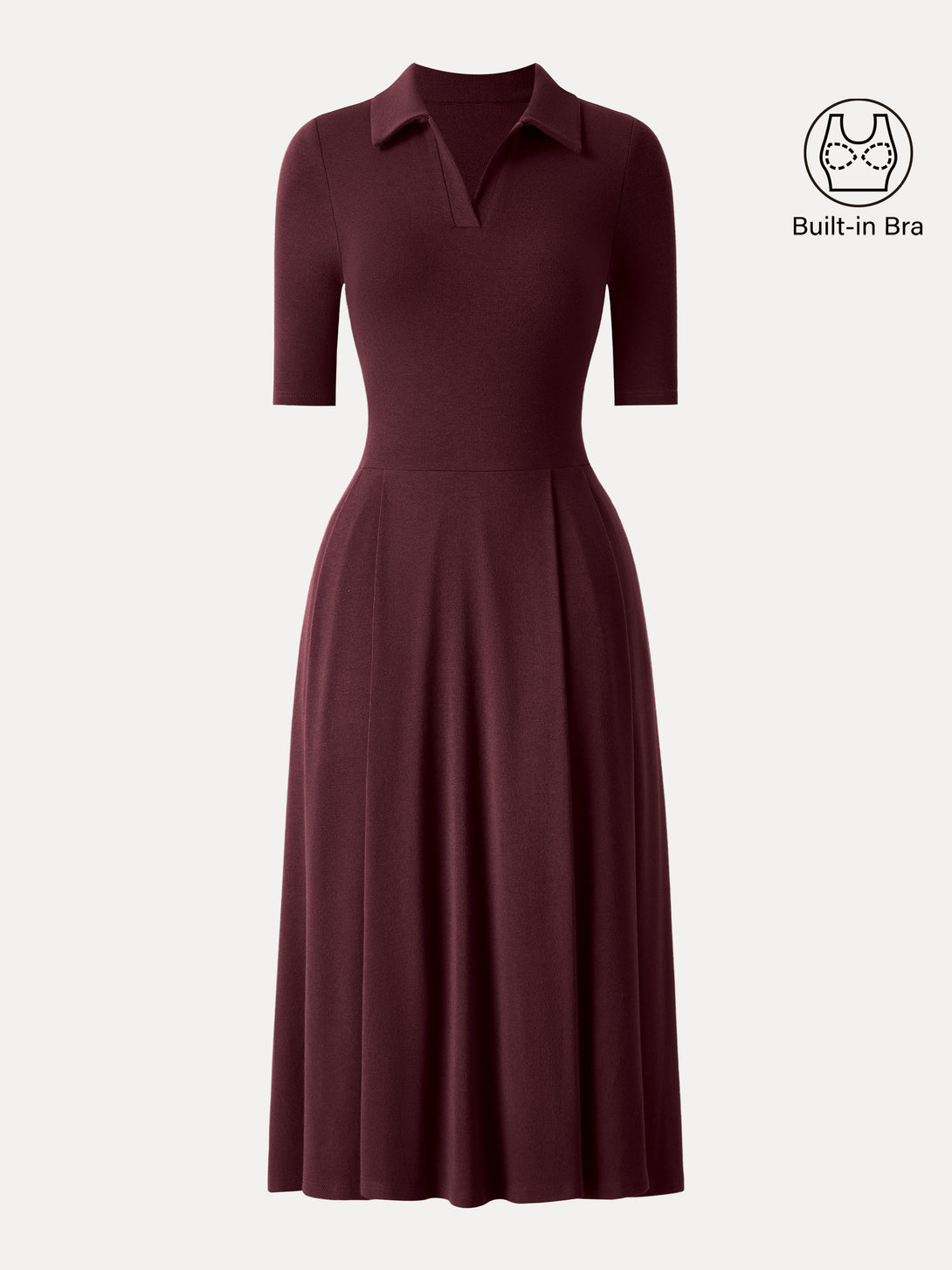 Polo Neck Elbow Length Sleeve Midi Brami Dress with Pockets