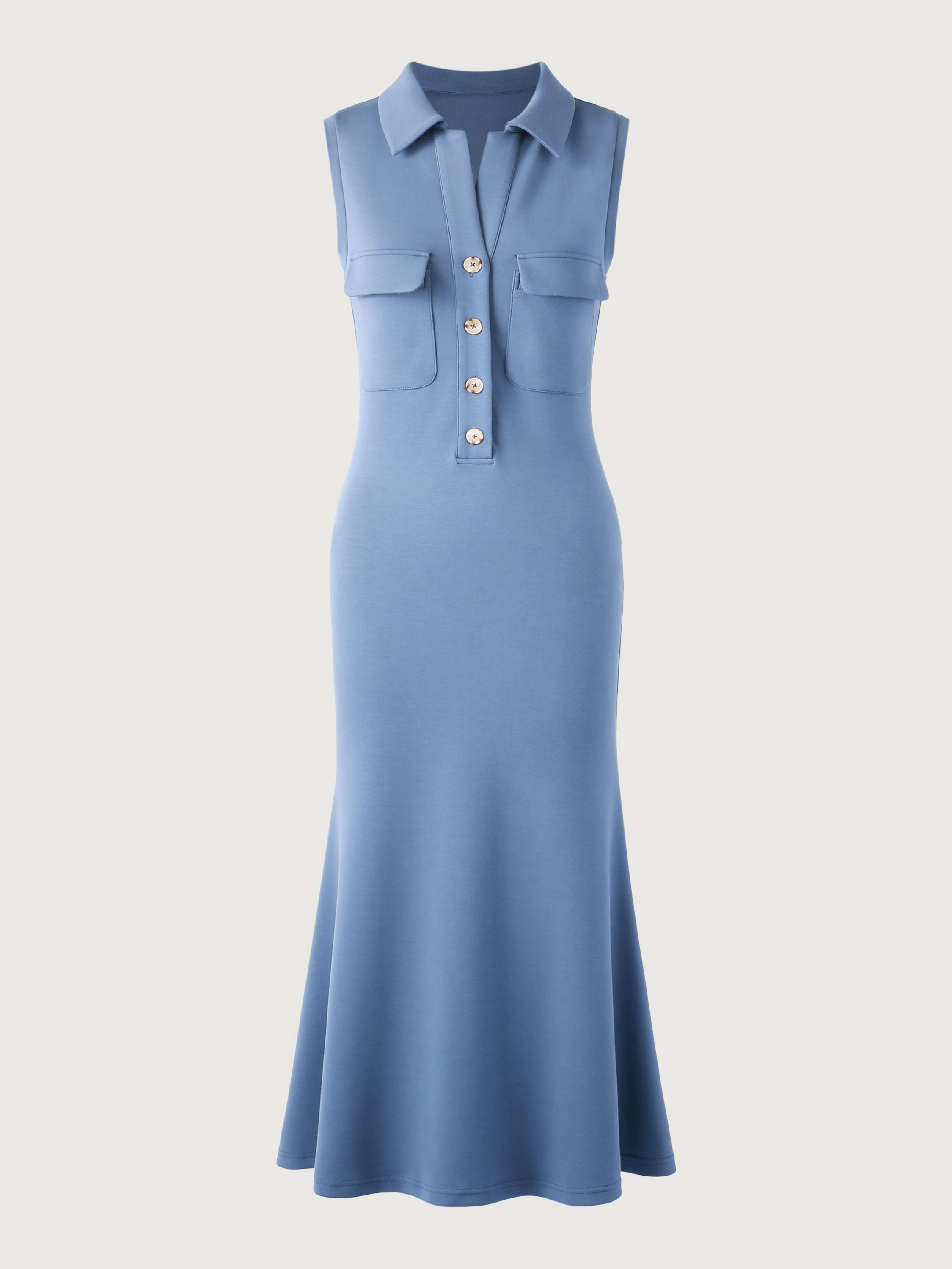 ButterCream Flap Pocket Sleeveless Polo Midi Dress - Ink Blue