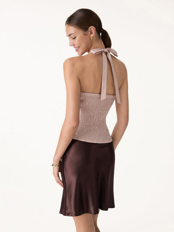OGLmove Stretch Linen Halter Neck Smocked Top