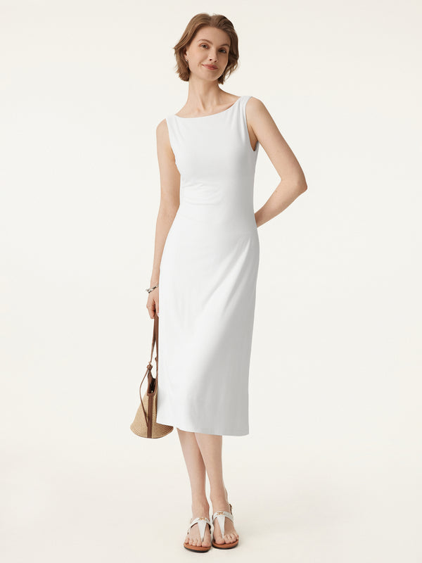 OGLmove Classy Boatneck Open Back Bandless Midi Bra Dress