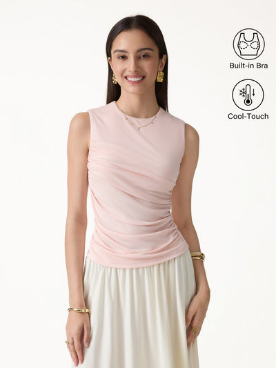 OGLmove Round Neck Gathered Side Bra Top Peach Dust Pink XS