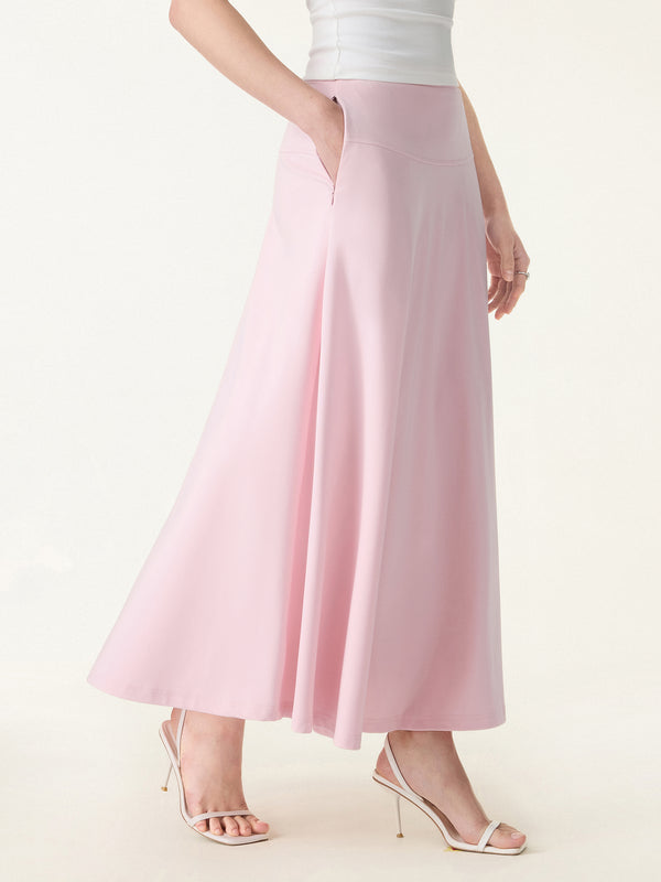 Mid Rise Flare Circle Midi Skirt with Pockets