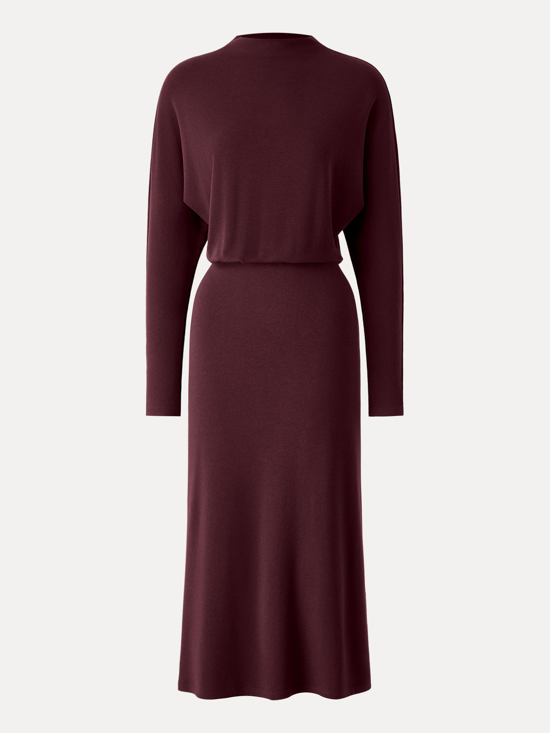 Mockneck Batwing Sleeve Cinched Waist Midi Dress Ruby XS