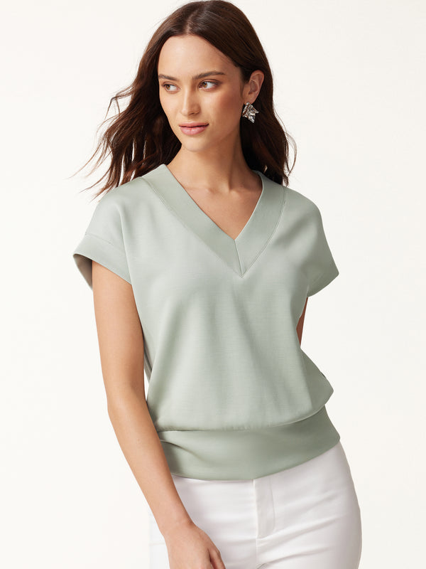 OGLmove Lyocell Spacer Knit V-Neck Banded Hem Top Lily Green XXS