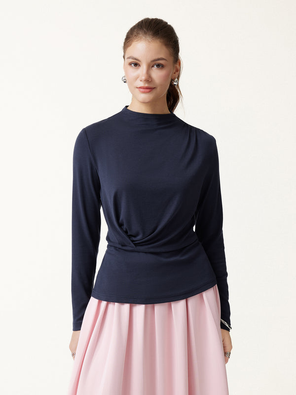 OGLmove Lyocell-Wool Mock Neck Long Sleeve Top Universe Navy XXS