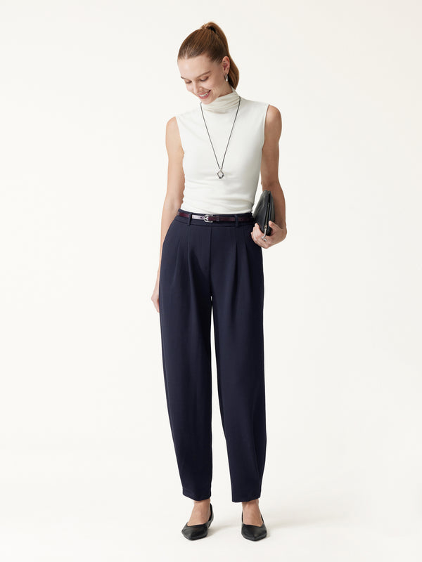 OGLmove Petite Stretch Ponte High-Rise Ankle Tapered Tuck Pants with Pockets