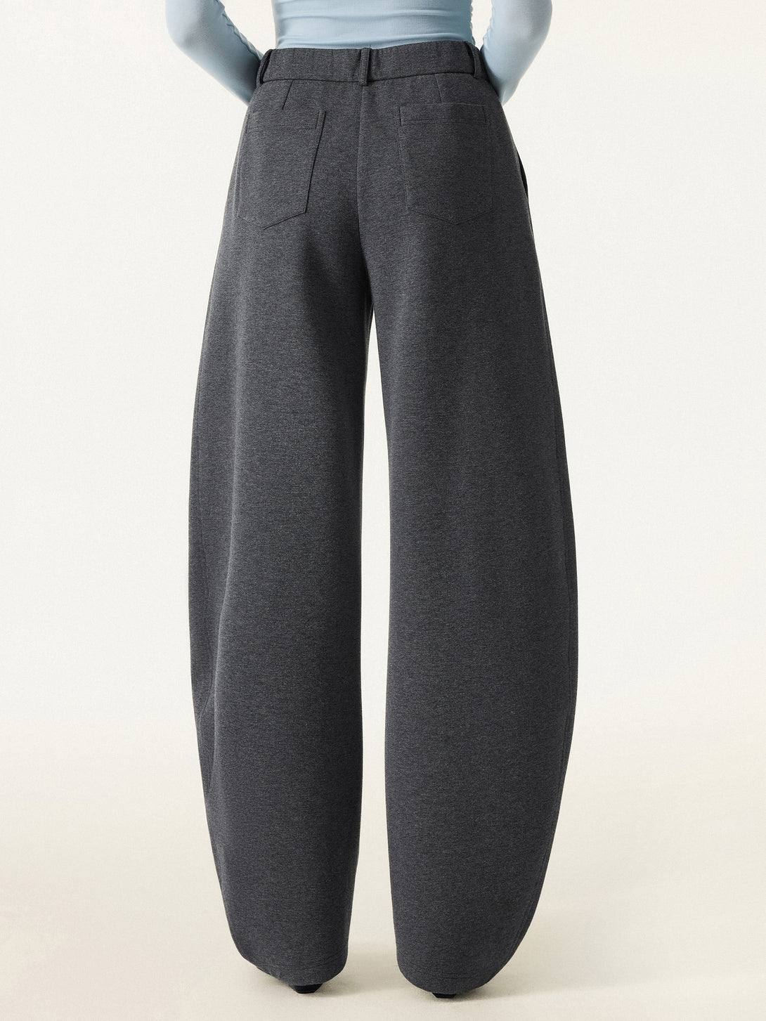 Stretch Mid Rise Barrel Leg Knit Pants with Pockets