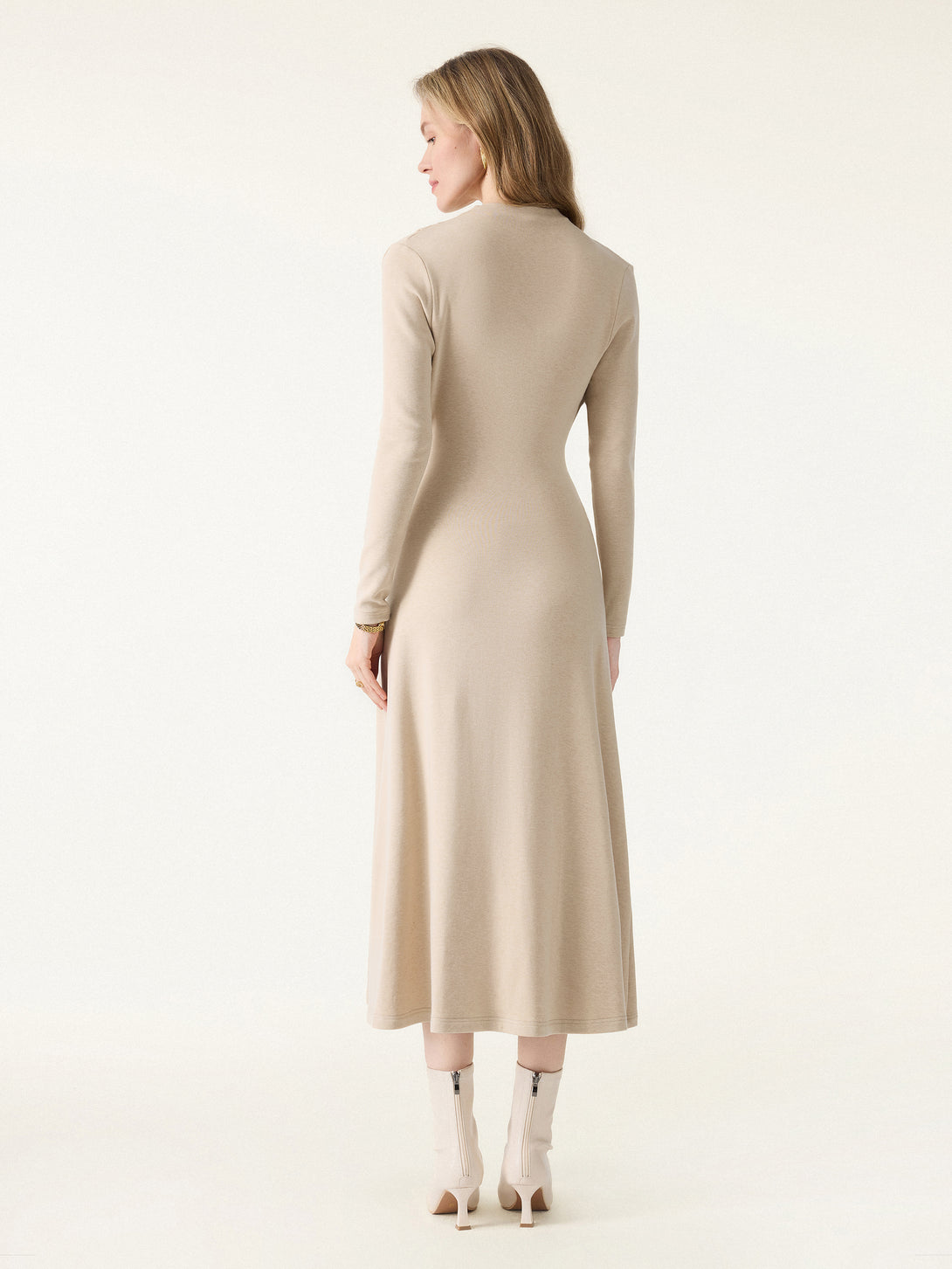 ProWarm Ruched Mockneck Fit-and-Flare Midi Dress
