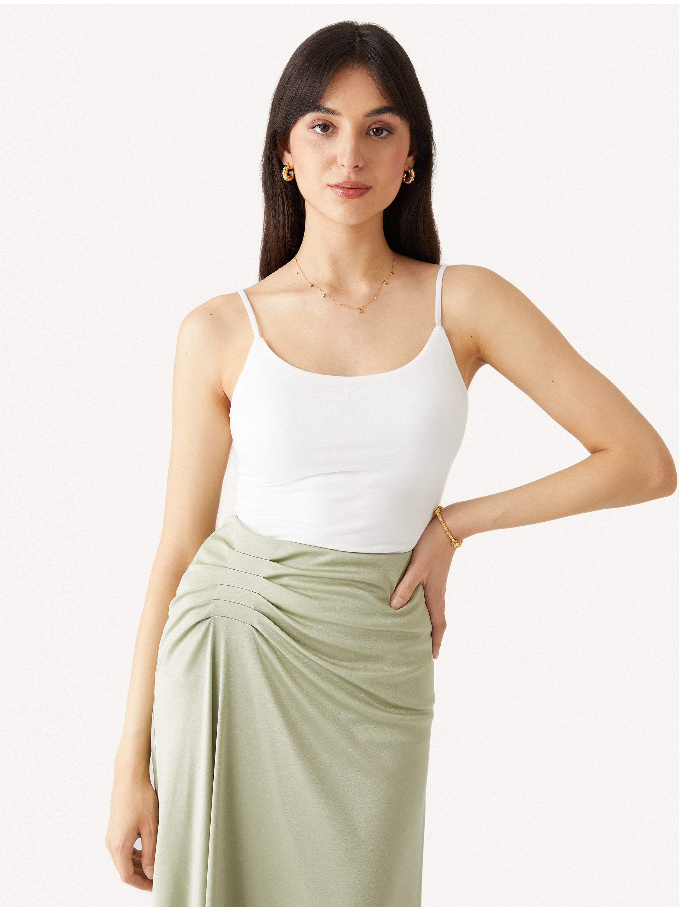 Lenzing Tencel Cami 2Pcs Set - White/Chocolate Brown