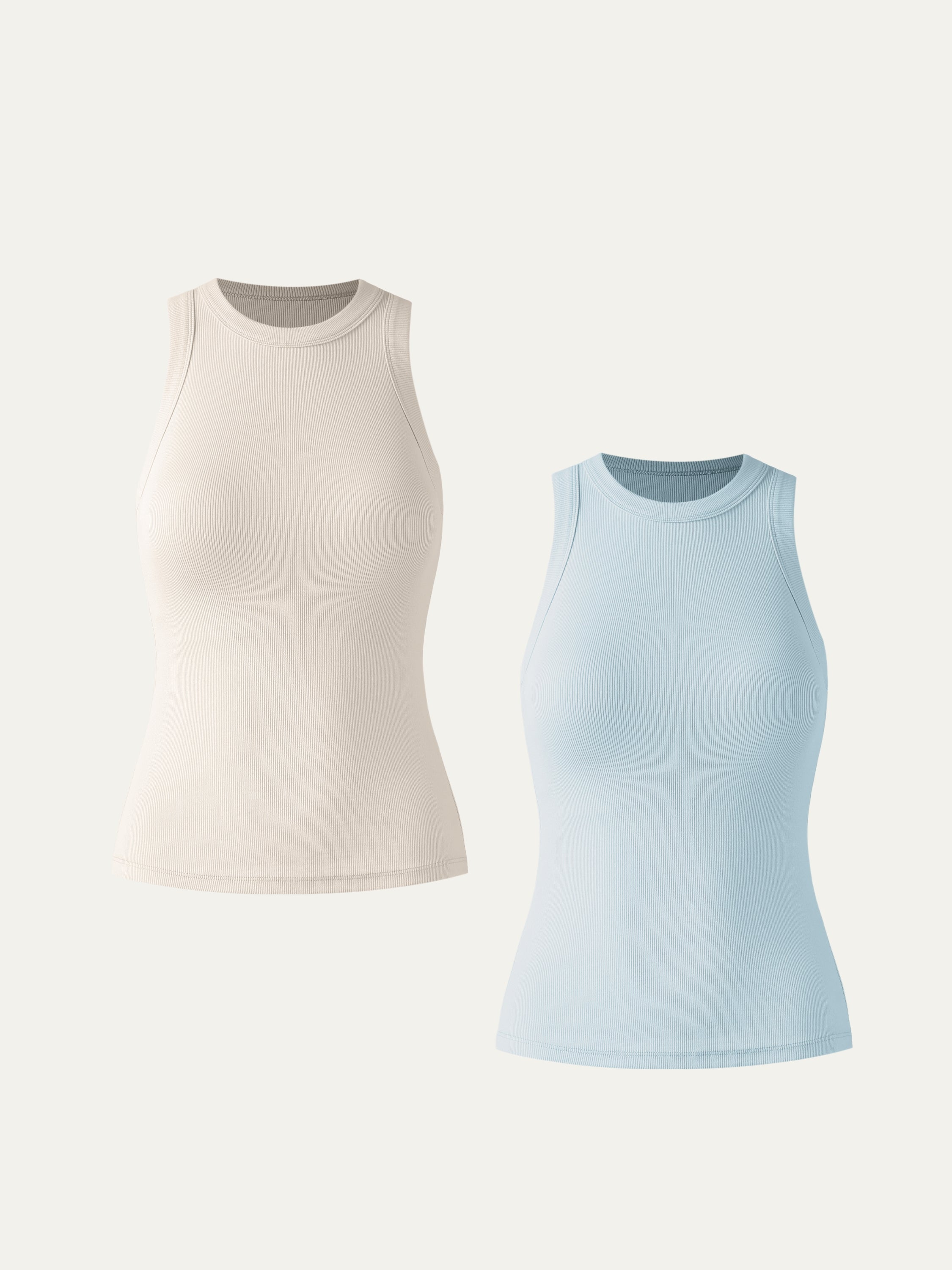 Plantive® Casual Round Neck Brami Tank 2Pcs Set - Essex Green/Foam Blue