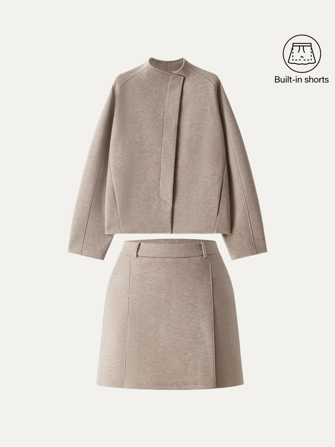 2Pcs Set Stand Collar Cropped Jacket & A-Line Pull on Skorts with Pockets