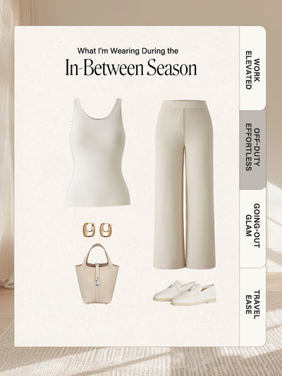 2Pcs Set U-Neck Brami Tank & Mid Rise Pull-on Straight Pant