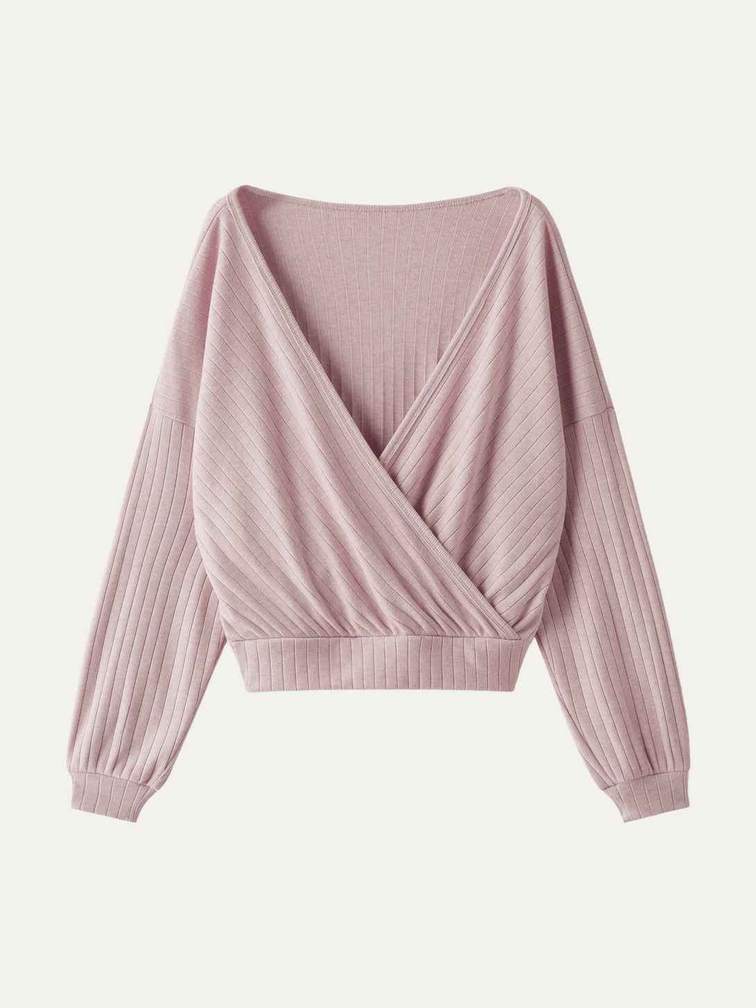 Wide Rib Surplice Top Heather Pink XS