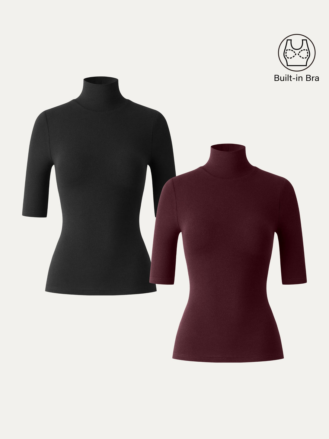 2Pcs Set Essential Turtleneck Elbow Length Sleeve Brami