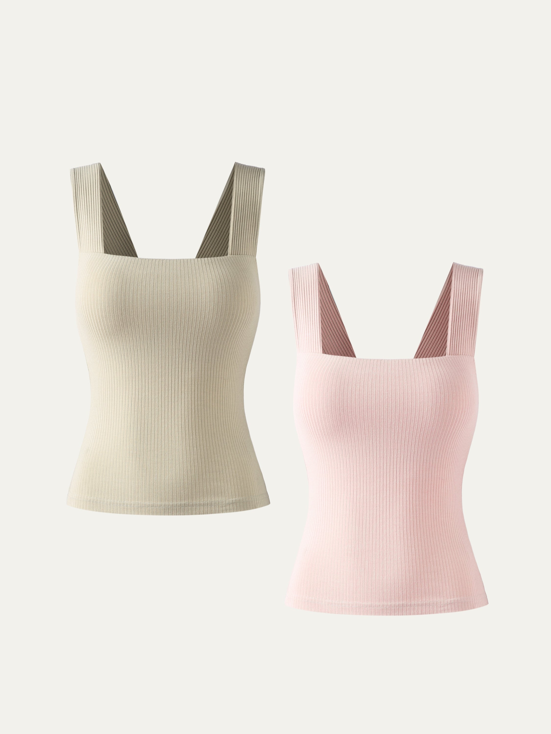 Plantive® Square Neck Brami Tank 2Pcs Set - Sage Mist/Powder Pink