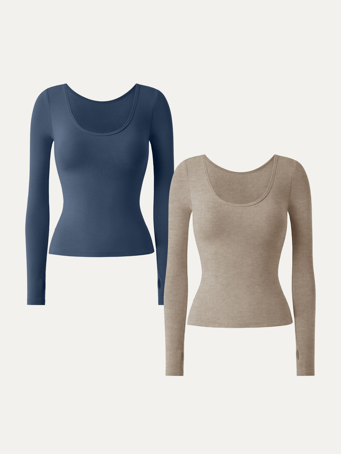 2Pcs Set Lyocell Cashmere Multi-Wear Long Sleeve Top with Thumbholes Heather Calico/Ink Blue XS