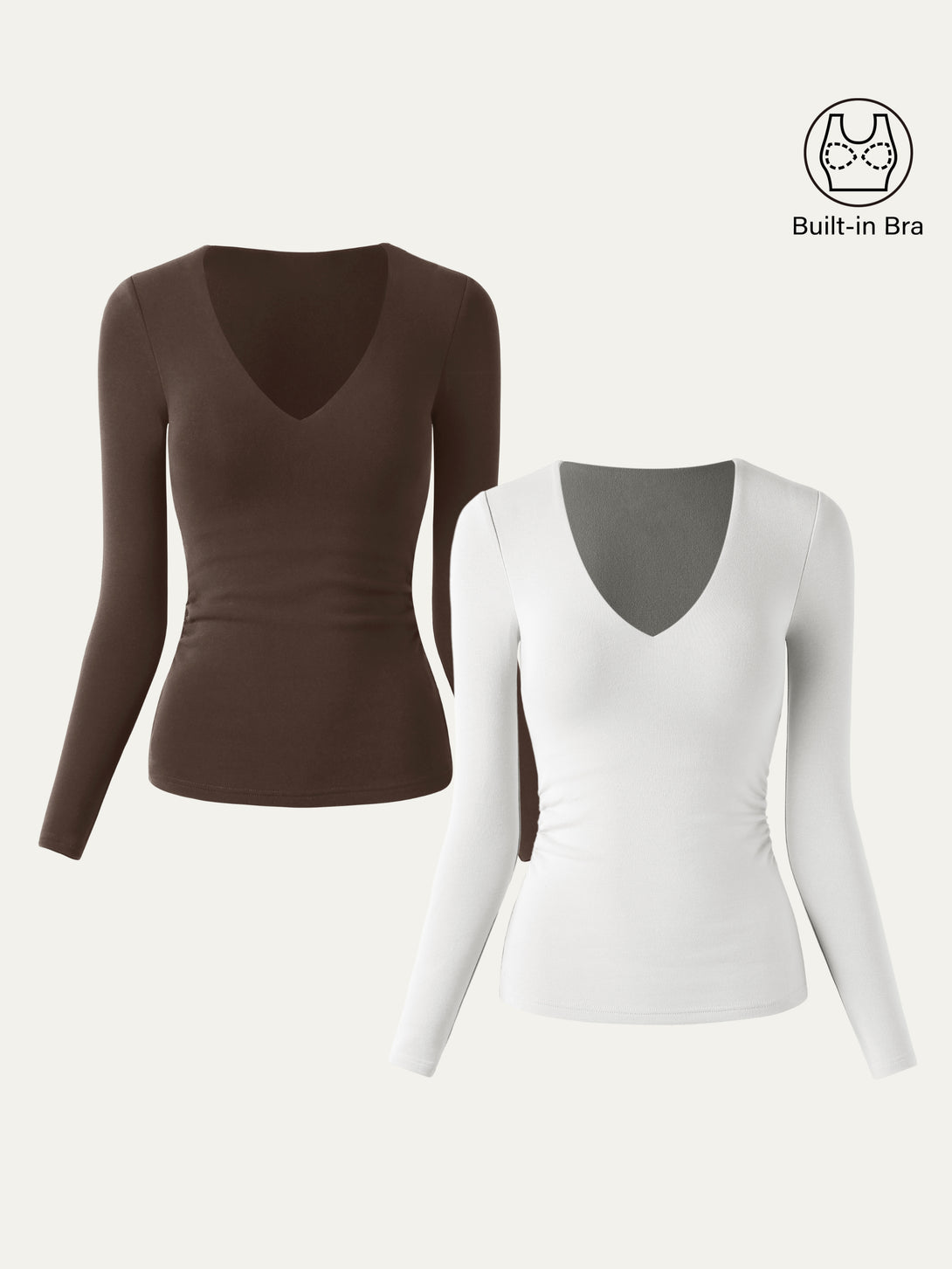 V-Neck Ruched Sides Brami Top White/Espresso XS