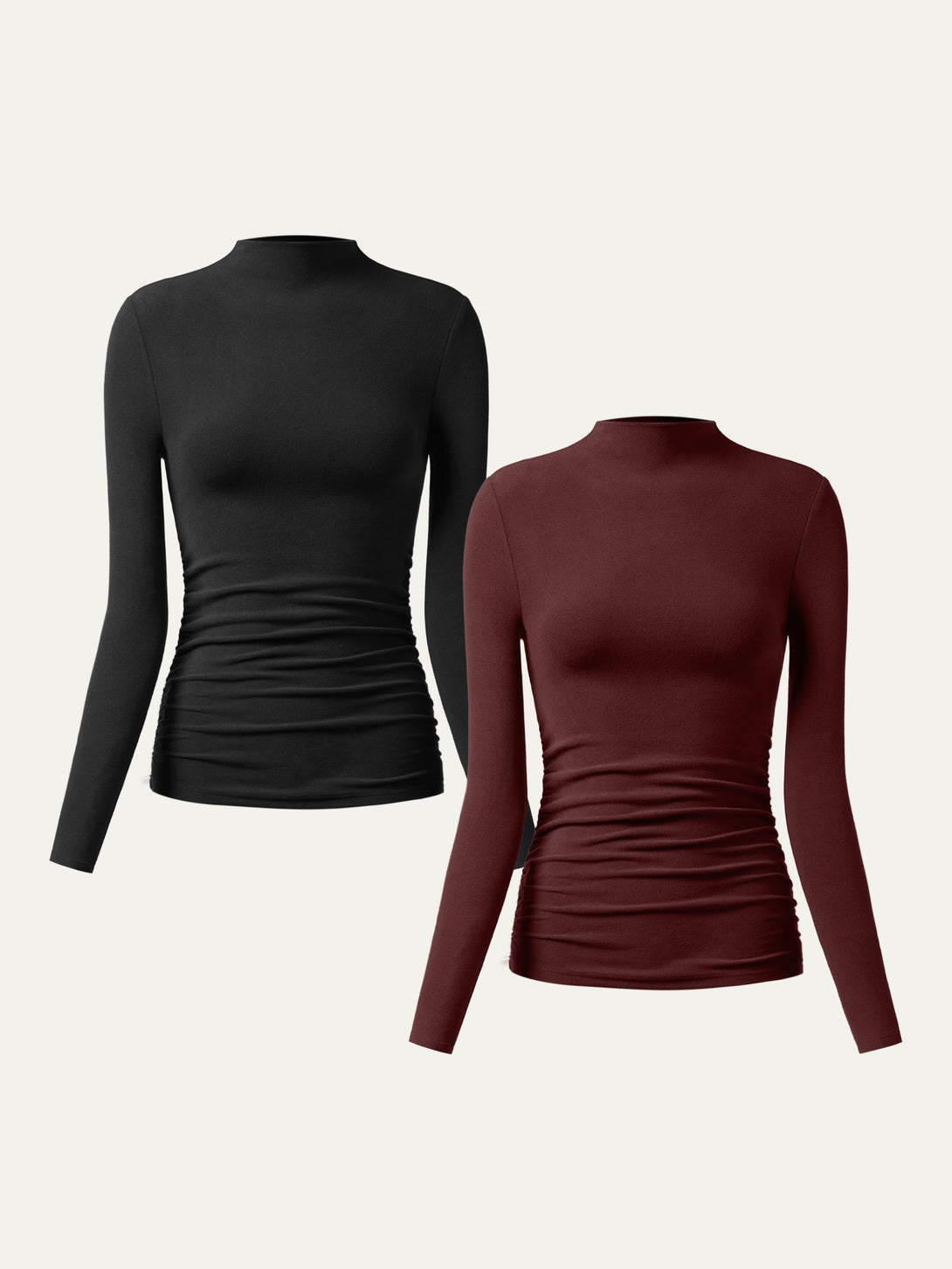 2Pcs Set Thermal Ruched Sides Tuckable Mockneck Top