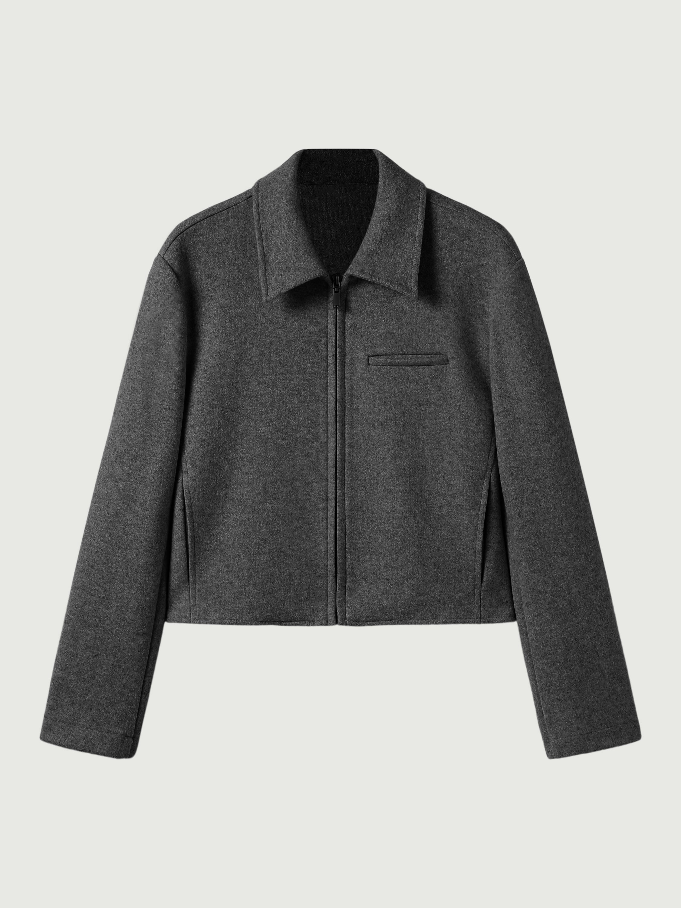 Cashmere-like Full-Zip Cropped Jacket - Heather Oatmeal