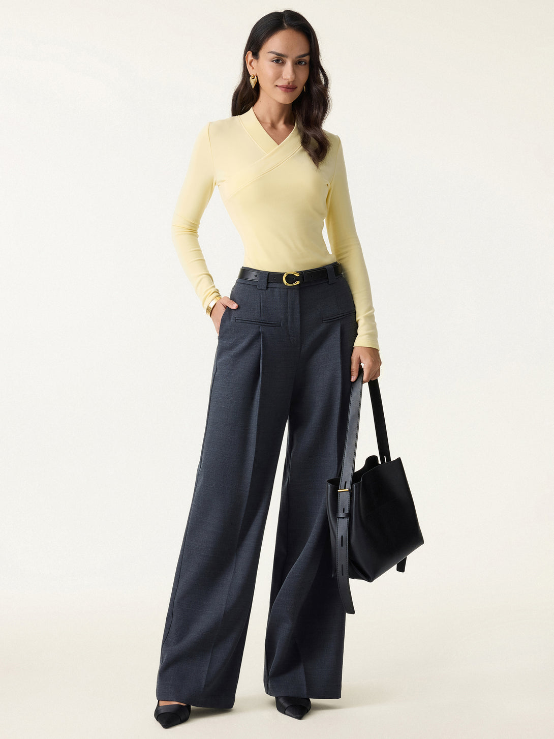 Wide Binding Surplice Long Sleeve Top