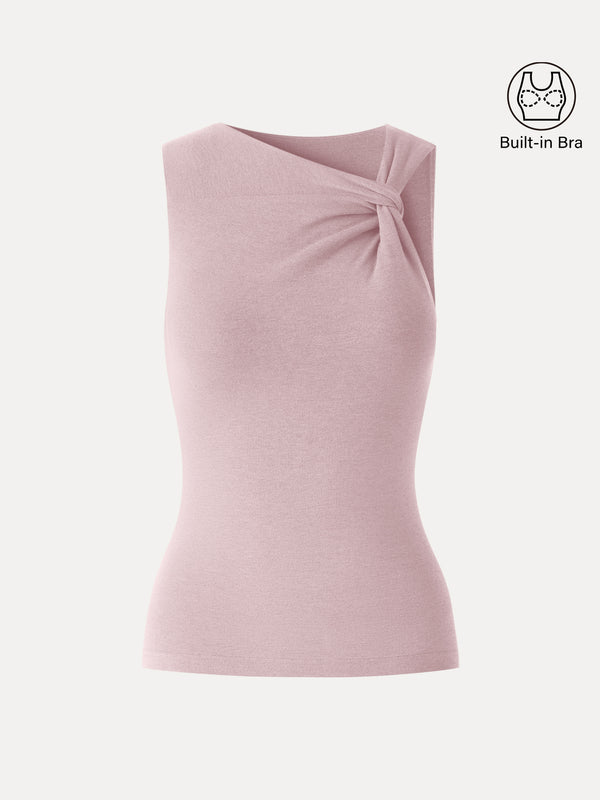 OGLmove Sweat-Wicking Asymmetrical Neck Knotted Bra Tank Light Pink XS