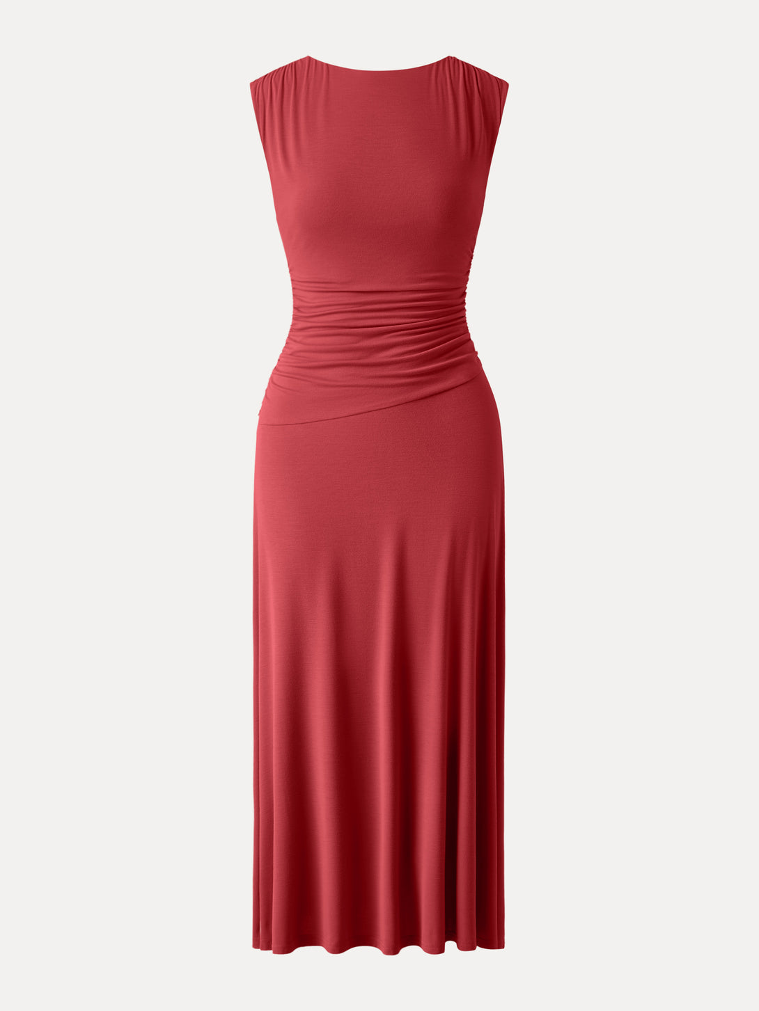 Breezy Cooling Side Ruched Maxi Dress Red XS