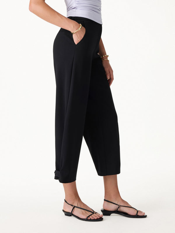 OGLmove Ponte High-Rise Cropped Wide-Leg Pants with Pockets Regular Black
