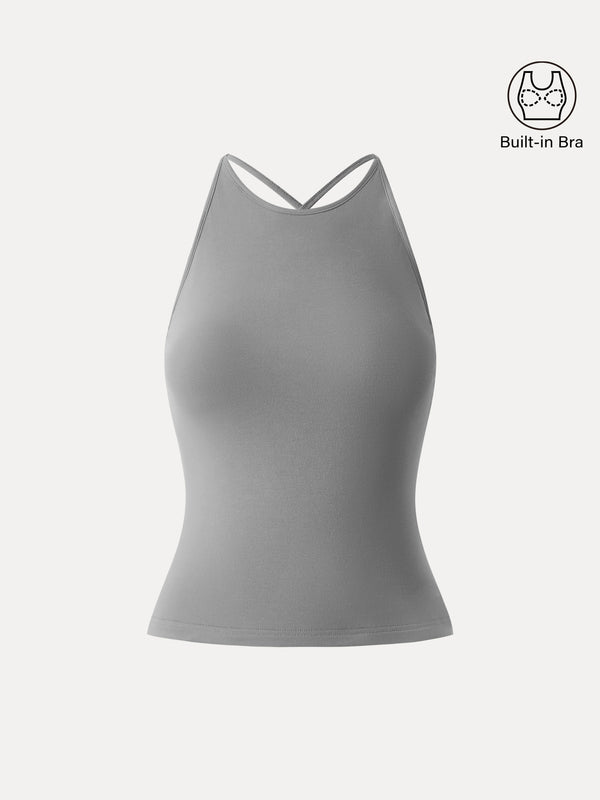 OGLmove Round Neck Cross-Back Bandless Bra Top Evening Grey XS